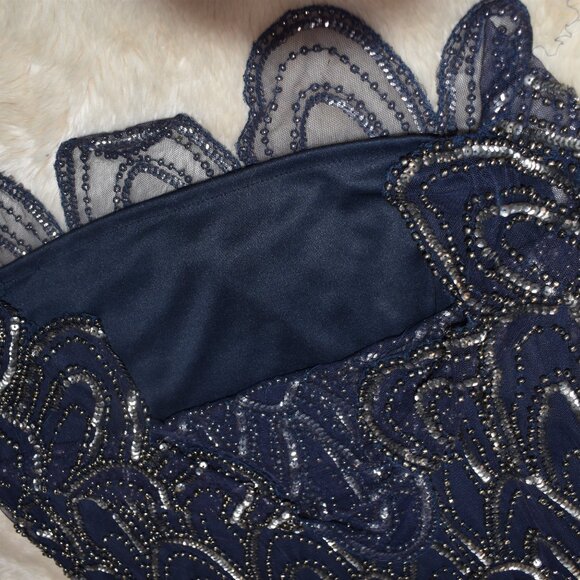 Prelude Beaded Gatsby Cocktail Party Dress Sz 6 Navy Blue Sparkly Party - Picture 8 of 16
